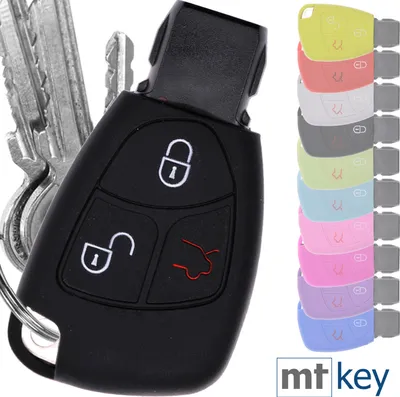 Produktbild von Auto Schlüssel Hülle Silikon Schutz Cover Schwarz kompatibel mit Mercedes Benz W204 W245 S203 A209 C-Klasse CLK SLK W211 W203 W169 Zünschlüssel 3 Tasten Smartkey
