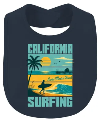 Produktbild von California Surfing Santa Monica Beach Surfer Retro Vintage Ozean Baby Lätzchen, Navy