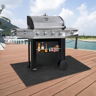 Image de Jiubiaz BBQ Tapis de barbecue Gris Tapis résistant au feu Tapis étanche Tapis de barbecue imperméable au pétrole Tapis d'extérieur Tapis de barbecue 80*120CM