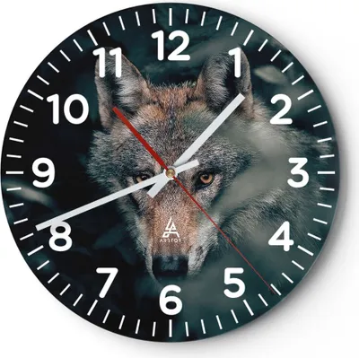 Produktbild von Wanduhr - Rund - Glasuhr - Wolf Wald Raubtier - 30x30cm - Schleichendes Uhrwerk - Lautlos - zum Aufhängen bereit - Dekoration Modern - Wanddekoration aus Glas - C4AR30x30-5053