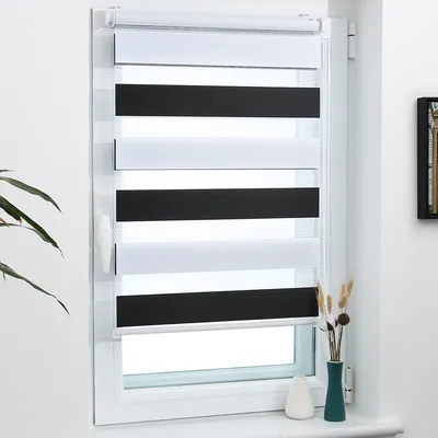 Produktbild von Grandekor Doppelrollo Klemmfix ohne Bohren 80x120cm Schwarz-Weiß lichtdurchlässig & verdunkelnd Duo Roll Klemmrollo für Fenster und Tür Fensterrollo Zebrarollo