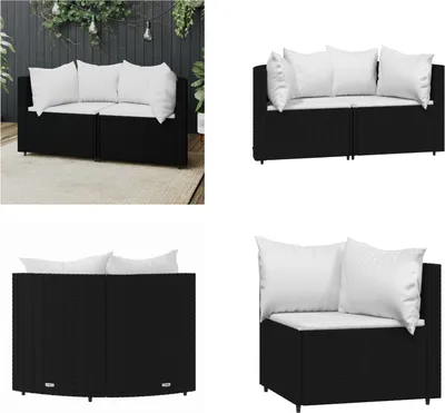 Produktbild von vidaXL Garten Ecksofas mit Kissen 2 Stk. Schwarz Poly Rattan - Ecksofa - Ecksofas - Sofa - Outdoor Sofa