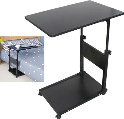 Image de Table d'ordinateur mobile Table de nuit Bureau Table de soins 55-80cm Hauteur réglable Table d'appoint