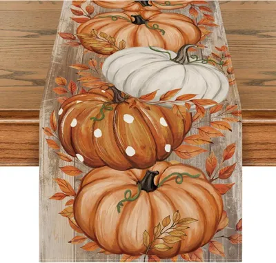 Zdjęcie produktu dla Artoid jesienny bieżnik na stół liście dynie 40x140 cm pomarańczowy
