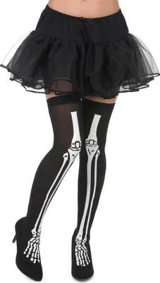 Produktbild von Overknees-Strümpfe Skelett schwarz-weiss - Einheitsgröße