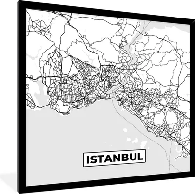 Produktbild von MuchoWow® Gerahmtes Poster Karte - Istanbul - Schwarz und weiß - Stadtplan 40x40 cm - Poster mit Schwarzem Bilderrahmen Wandposter Rahmen Foto Bilder - Mit Rahmen - Wanddekoration Schlafzimmer
