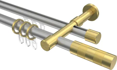 Produktbild von Interdeco Rundrohr-Innenlaufstange / Gardinenstange (Kombination) Silbergrau / Messing-Optik, Typ Prestige Mavell (Zylinder), 20 mm Ø 2-läufig, 240 cm