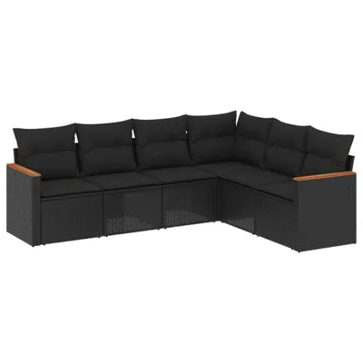 Produktbild von vidaXL 6-tlg. Garten-Sofagarnitur mit Kissen Schwarz Poly Rattan