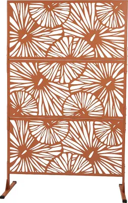 Produktbild von Paravent für den Außenbereich - durchbrochenes Blumen-Motiv - Metall - 116 x 188 cm - Terracotta - VENGY