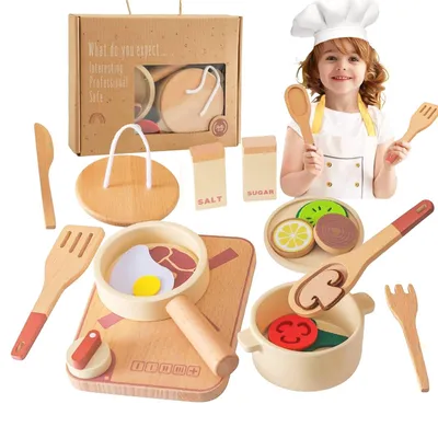 Image de Omgoods - Ensemble de jouets de cuisine en bois pour enfants