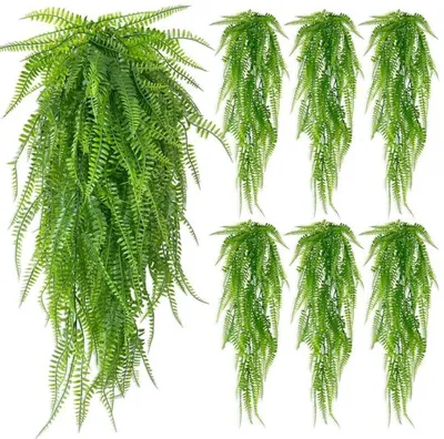 Produktbild von Unyqoos ® Realistische hängende grüne Blattdekoration für Innen und Außen - Set mit 6 Kunstpflanzen, 80 cm lang
