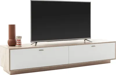 Produktbild von Wohnzimmer-Lowboard mit 210 cm Breite in Eiche und weiß, mit 2 Schubladen - SAGUNTO-05