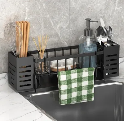 Produktbild von Spülbecken Organizer Kitchen Schwammhalter - Spüle organizer mit Spültuchhalter und Aufbewahrungsbox, Metall Sink Organizer