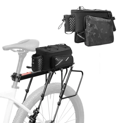 Produktbild von ROCKBROS Fahrradtasche Gepäckträgertasche mit Regenschutz Schwarz mit Fahrrad Gepäckträger Aluminium verstellbar 26-29 Zoll
