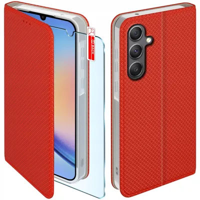 Productafbeelding van Rode hoes met klep voor Samsung A34 5G, inclusief beschermend glas 9H