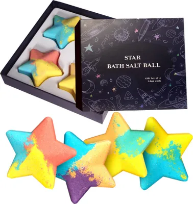 Produktbild von 4PCS Badesalzkugel Badebombe Geschenkset Ätherisches Öl Badebomben mit natürlichem Meersalz für feuchtigkeitsspendende Haut und spritzigen Spa-Aroma-Geruch