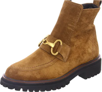 A single brown suede boot with a gold buckle.