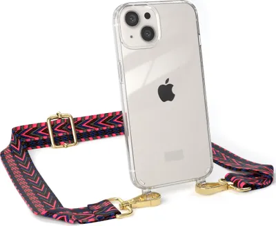 Produktbild von EAZY CASE Handykette - Verstellbarer Trageriemen kompatibel mit Apple iPhone 13, Handykordel mit transparenter Silikon-Hülle, Band in Rosa