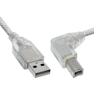 Produktbild von InLine USB 2.0 Kabel, A an B rechts abgewinkelt, transparent, 0,5m, 0,5 m, USB A, USB B, Stecker/Stecker, 0,48 Gbit/s, Transparent