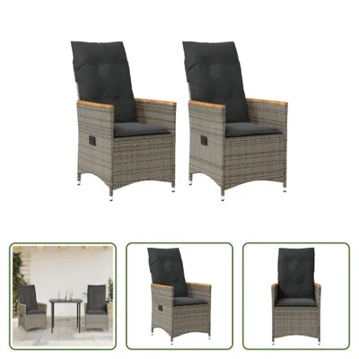 Produktbild von The Living Store Gartensessel mit Kissen 2 Stk. Verstellbar Grau Poly Rattan