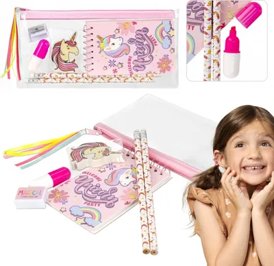 Produktbild von Einhorn Schulset für Mädchen, Federmäppchen mit Zubehör