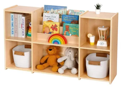 Image de Étagère Montessori et organisateur de jouets à 2 niveaux, avec 5 compartiments, pour chambre d'enfant