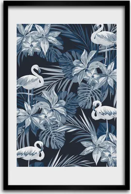 Produktbild von Bild - Bilderrahmen - 40 cm x 60 cm - MDF - Rahmen - Wandkunst - Blumen und Flamingos