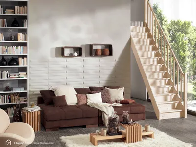 Produktbild von Holztreppe Intercon Casablanca | Fichte | gerader Verlauf | 60 cm Breite | einseitiges Geländer | mit Setzstufen