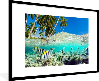Produktbild von MuchoWow® MuchoWow® Gerahmtes Poster Strand - Fische - Farben 90x60 cm - Poster mit zchwarzem Bilderrahmen - Wanddekoration - Fotos