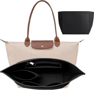Produktbild von Famanu Aufbewahrungssystem für Taschen, mit Reißverschluss und mehreren Fächern, Filz, faltbar, für Handtaschen, schwarz, L