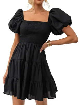 Produktbild von ZESICA Damen Boho Sommer Quadratischer Ausschnitt Puffärmel Schulterfrei Gesmokt
