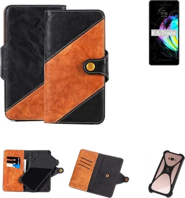Produktbild von K-S-Trade Handyhülle Schutzhülle Bookstyle Case Wallet-Case kompatibel mit Motorola Edge 20 Handy Cover Bumper Klapphülle schwarz hellbraun 1x