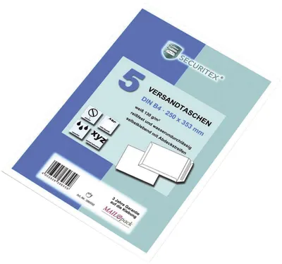 Obrázok produktu pre SECURITEX® 30002549 Poštová obálka B4 - bez okienka, 130 g/m2, lepidlo citlivé na tlak, 5 kusov