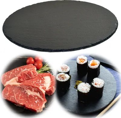 Produktbild von LS-LebenStil XL Schieferplatte Servierplatte 35x35cm Rund Tafelplatte Schieferteller Sushi Teller Servierteller Servierplatte Schiefertafel Torten