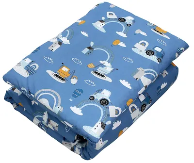 Produktbild von TupTam Kinder Gemusterte Bettdecken Set Ganzjahresdecke Bettdecke Kopfkissen Flachkissen 2tlg., Farbe: Traktoren / Regenbögen / Blau, Größe: 135x100 cm