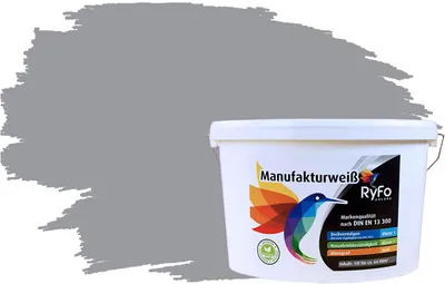 Produktbild von RyFo Colors Bunte Wandfarbe Manufakturweiß Signalgrau 10l - weitere Grau Farbtöne und Größen erhältlich, Deckkraft Klasse 1, Nassabrieb Klasse 1