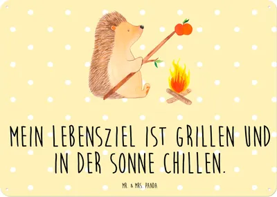 Produktbild von Mr. & Mrs. Panda tafel Igel Grillen DIN A5 - Gelb Pastell - Geschenk, Metallschild, Lustige Sprüche, Schild, Wandschild Metall, Arbeitslos, Spruch, wandtafel, Wandbild