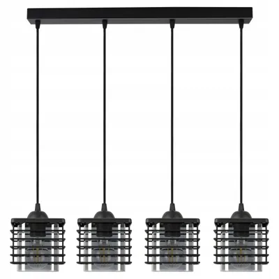 Obrázek produktu pro Luxolar Led závěsné světlo 4 plameny drátěný kryt a skleněné stínítko E27 60W - Stropní svítidlo obývací pokoj, černý kov