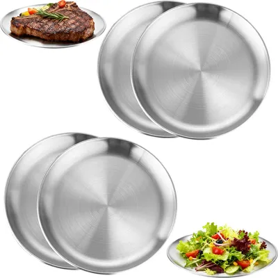 Obrázek produktu pro Nerezové talíře, kulaté, průměr 26 cm, sada 4 kusů, vhodné pro kempování