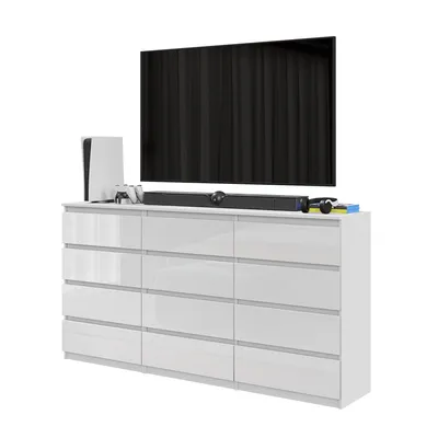 Zdjęcie produktu dla Komoda 180 Cm Biały Mat/Biały Połysk 12 Szuflad Zestaw Dwóch Szuflad, Salon