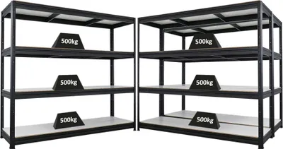 Produktbild von Mega Deal | 3x Schwerlastregal DINO | HxBxT 180x200x60cm | 4 Melamin-Ebenen 16mm | Fachlast 500kg | Schwarz