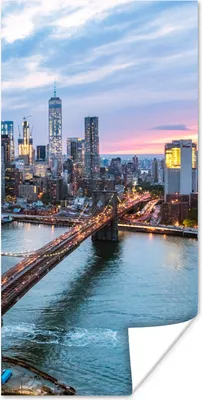 Produktbild von MuchoWow® Poster New Yorker Skyline an der Brooklyn Bridge 60x120 cm - Wandschmuck