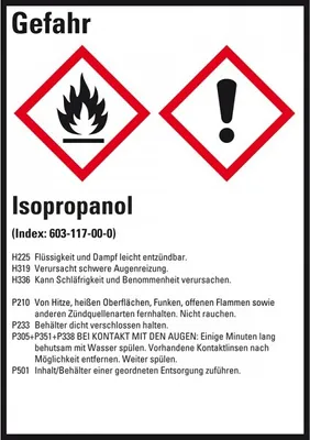Produktbild von Dreifke® Aufkleber I Gefahrstoffetikett Isopropanol, GefStoffV/GHS/CLP, Folie...