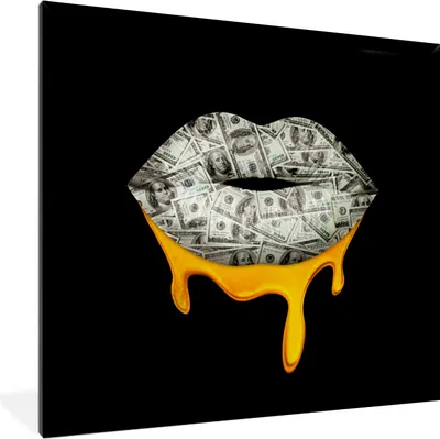 Produktbild von MuchoWow® MuchoWow® Gerahmtes Poster Lippen - Geld - Schwarz - Weiß 40x40 cm - Poster mit zchwarzem Bilderrahmen - Mit Rahmen - Wanddekoration Schlafzimmer