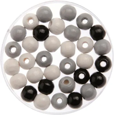 Produktbild von Glorex Holzperle schwarz/grau/weiß 12 mm - 28 Stück