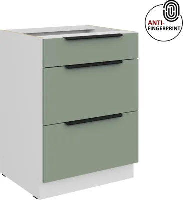 Produktbild von Küchen Unterschrank 60 cm Küche ARIA Aquamarin ultra matt + Weiss matt, hochwertige Fronten mit Anti Fingerprint Beschichtung, Soft-Close Küchenzeile Küchenblock