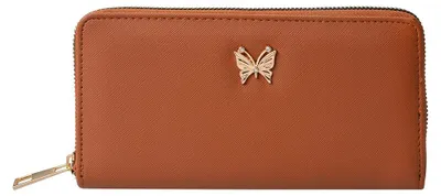 Imagen del producto de Cartera Clayre & Eef, 19x10 cm, color marrón, material: imitación de cuero, con estampado de mariposas