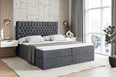 Produktbild von ALTDECOR Boxspringbett mit H4 Matratze und Topper - 200 x 200 cm - SERENE - Dunkelgrau Samt - Polsterbett mit Bettkasten und Lattenrost, Bett mit Stauraum