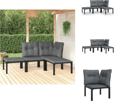 Immagine prodotto di vidaXL Set di 4 pezzi da giardino in poly rattan nero e grigio - Set di mobili da giardino