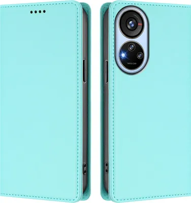 Image de Étui en cuir pour ZTE Blade V40s, étui à rabat magnétique en cuirPolyuréthaneavec support, vert menthe